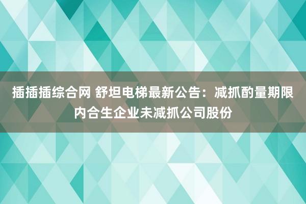 插插插综合网 舒坦电梯最新公告：减抓酌量期限内合生企业未减抓公司股份