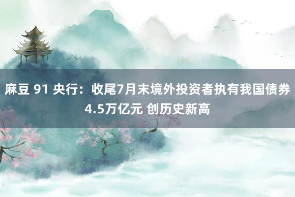 麻豆 91 央行：收尾7月末境外投资者执有我国债券4.5万亿元 创历史新高